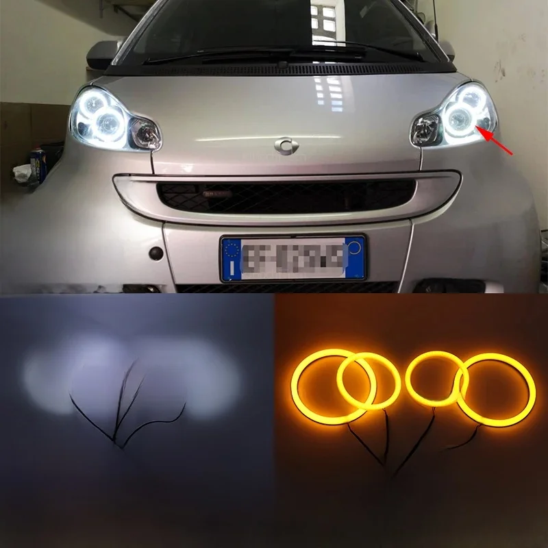 Switchback bawełniane pierścienie świetlne DRL LED Angel Eyes zestaw dla Brabus Smart Fortwo W451 Mk2 2008-2014 reflektory samochodowe modernizacja — zdjęcie 2