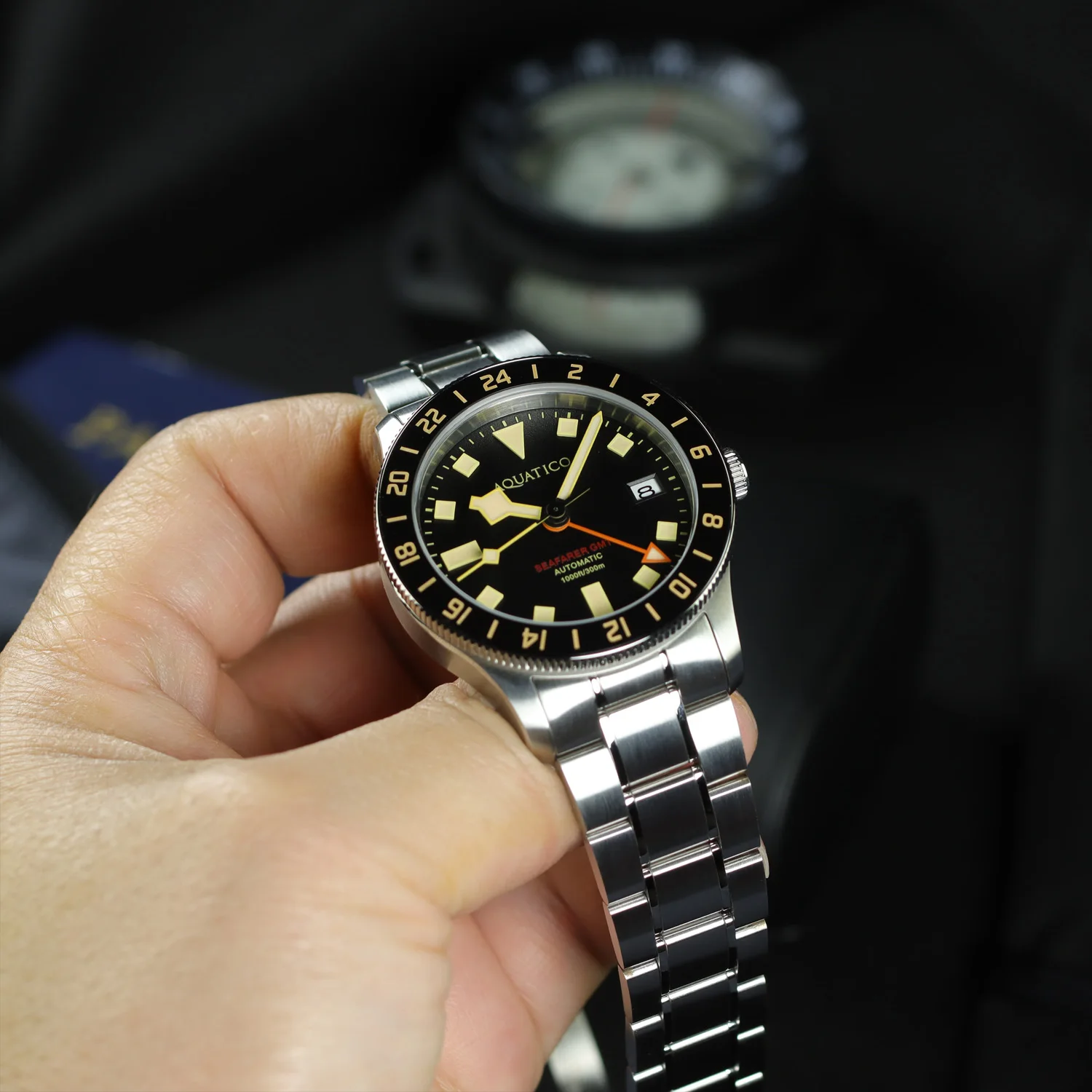 Seafarer GMT Automatic Men's Watch Stainless Steel Black Dial Automatic Movement Water Resistant Travel Watch