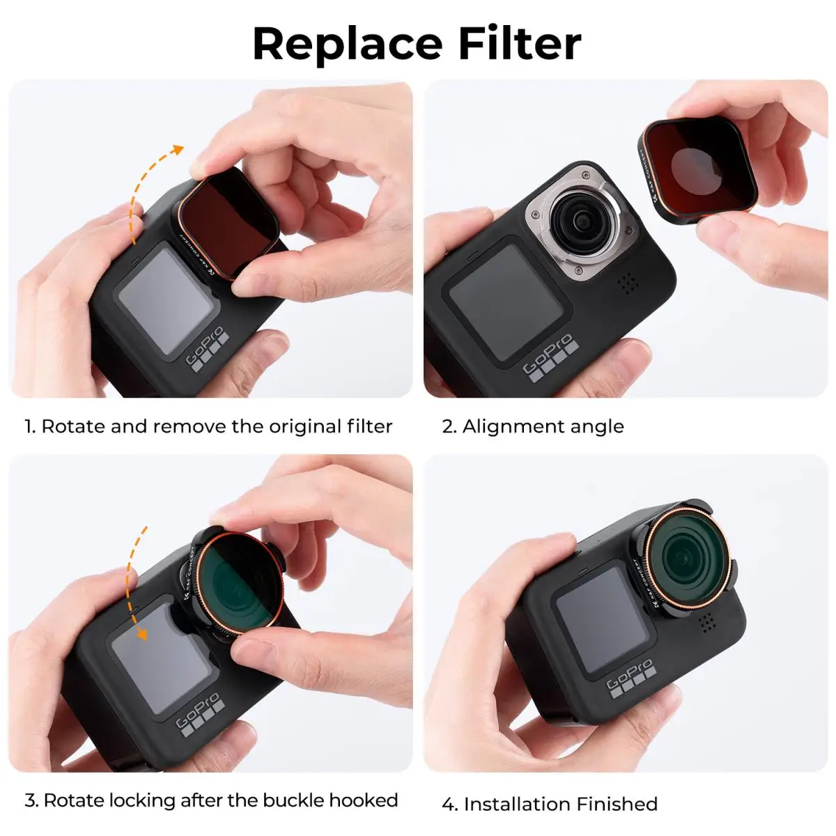 K&F Concept Action Camera 4pcs Filter Set (ND8+ND16+ND32+CPL) with Anti-reflection Green Film for GOPRO Hero 9/10/11/12