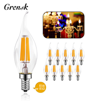 Grensk 10PCS C35 Retro LED Filament Candle Bulbs E14 E12 220V 4W 6W Warm White Chandelier Salt Lamp Light Bulb Home Decoration