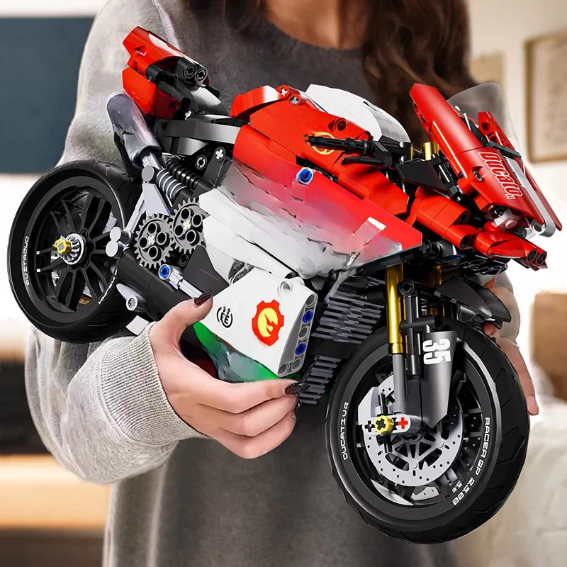 Beroemde V4 motorfiets bouwstenenset, super motorfiets modelbouwset, technische racefiets, STEM geassembleerd speelgoed cadeau voor jongens en meisjes - afbeelding 2