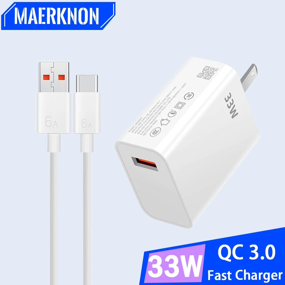 33W USB Phone Charger Fast Charging EU/US Plug Wall Charger For Xiaomi Redmi Note 13 12 iPhone Samsung USB Fast Charger Adapter