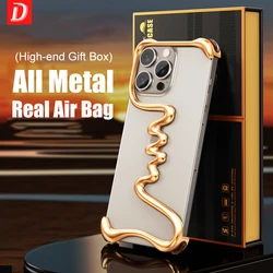 Luxury Metal 3D Hollow Phone Case For iPhone 14 15 16 Pro Max 16Plus 15Pro Aluminum Alloy Track Shell Air Bag Shockproof Cover