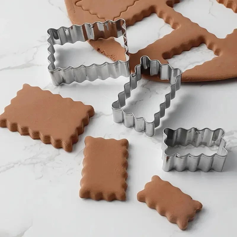 Moule à biscuits rectangulaire en acier inoxydable, coupe-biscuits à faire soi-même, bords ondulés, moule de cuisson, gâteau au chocolat, outil de fabrication de desserts, 3 pièces/ensemble