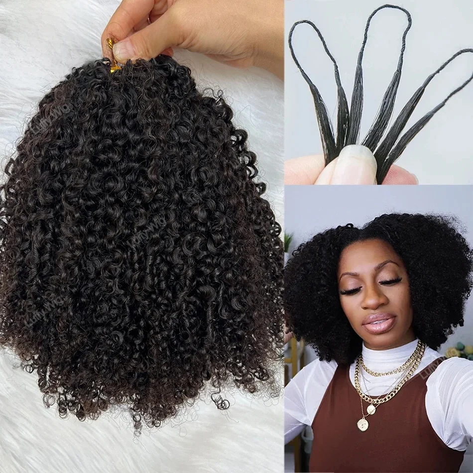 Pre Gescheiden Gehaakte Menselijk Haar Vlechten Extensions Braziliaanse Remy Afro Kinky Krullend Haar Bundels Knooploos Voor Vlechten 3C 4A - afbeelding 2