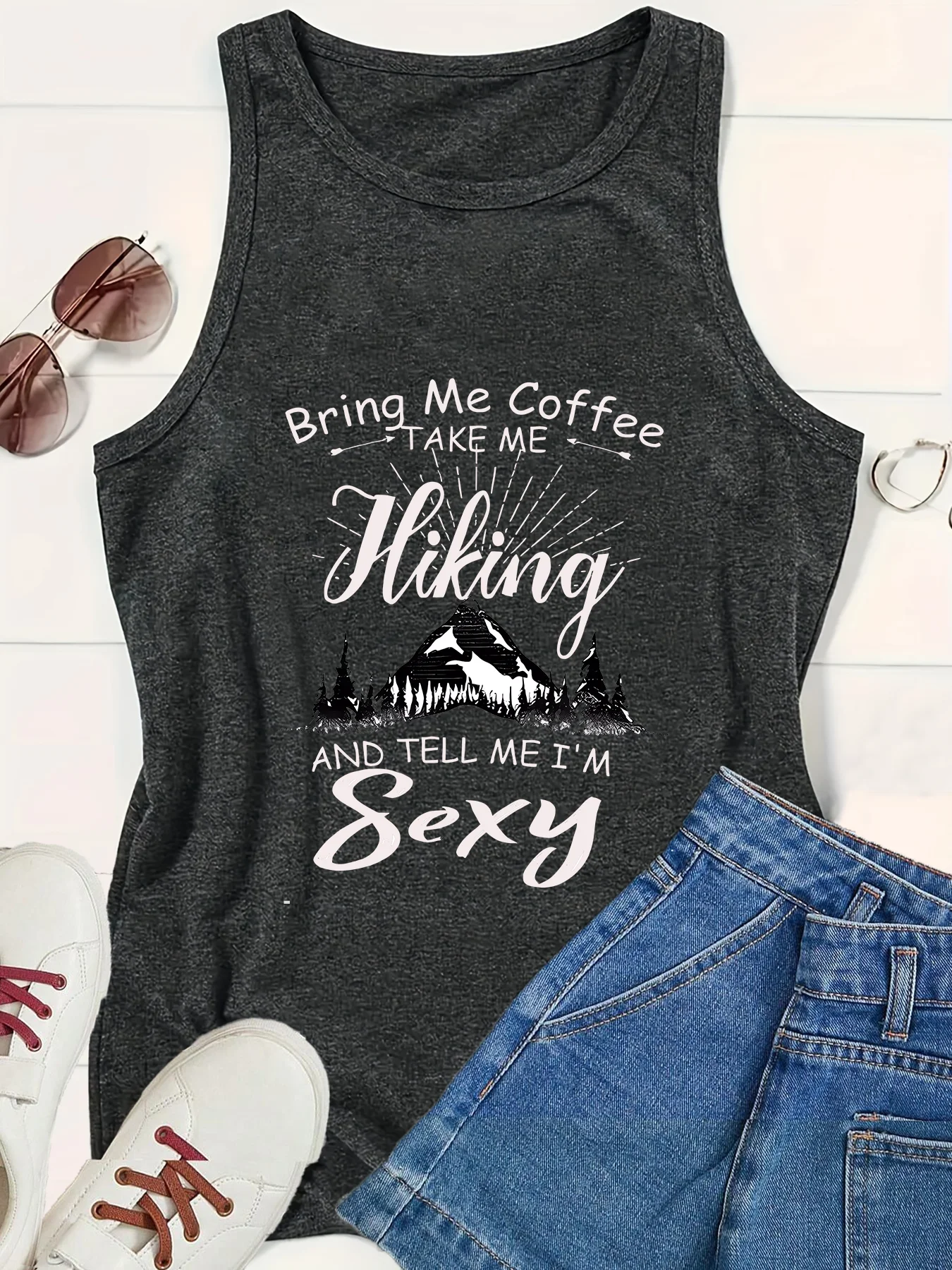 Bring Me Coffee Hiking Sexy Love Women's Safety  Tank Top Loose O Neck Sleeveless Casual Tank Top Women's Clothing