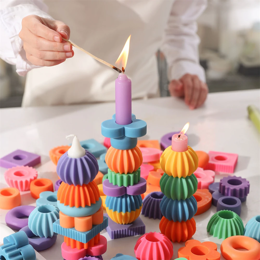 9pcs Stackable Silicone Candle Mold 2.2cm Geometric Silicone Scented Candle Moulds For Home Decor