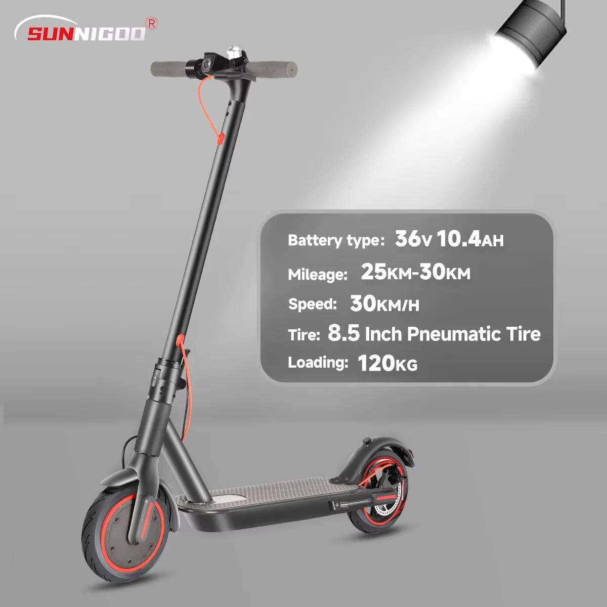 SUNNIGOO Elektrische scooter voor volwassenen 36V 10,4Ah 350W Motor 30KM Lange afstand 30KM/H 8,5 inch massieve banden Opvouwbare Smart APP EScooter