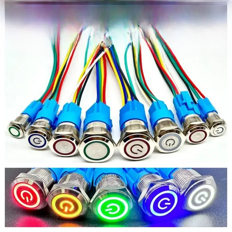 12/16/19/22MM Waterdichte Metalen Drukknop LED Licht Momentary Vergrendeling auto Motor Schakelaar 5V 12V 24V 220V Rood Blauw - afbeelding 2