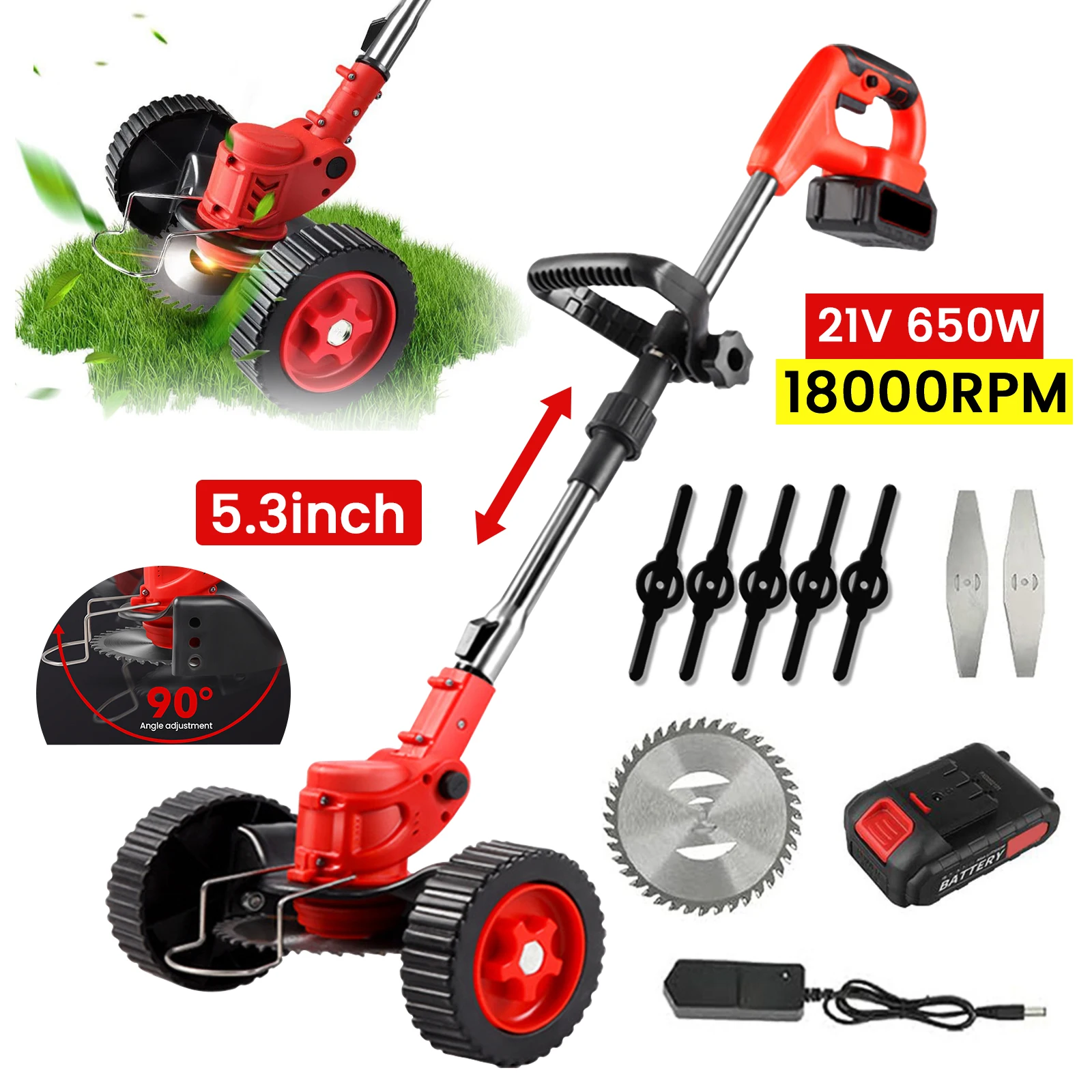 21V Cordless Grass String Trimmer Electric Lawn Mower Weed Adjustable Foldable Cutter Garden For Makita with Battery