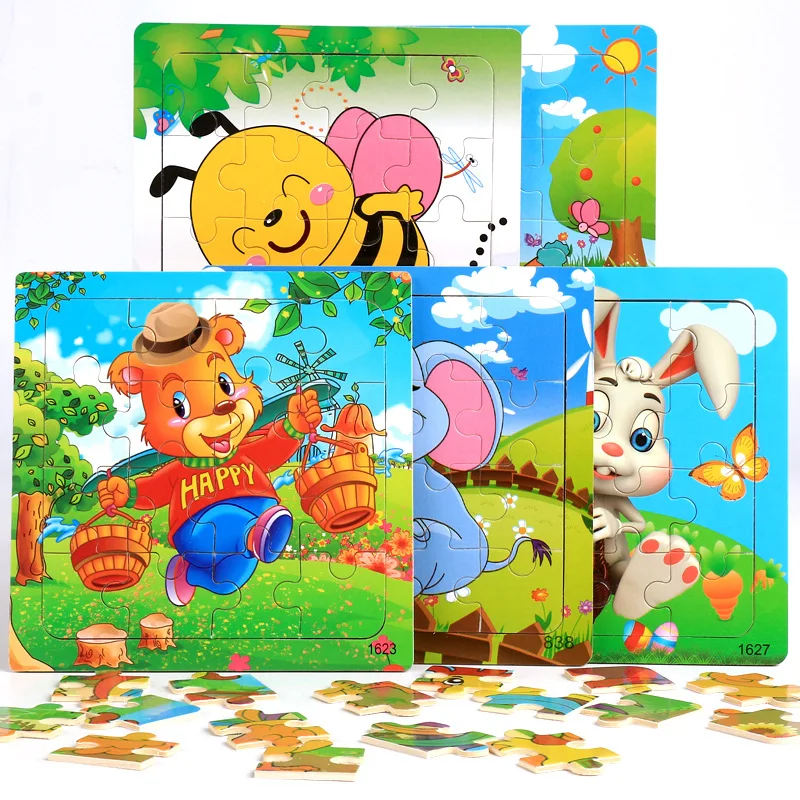 Wooden Puzzle Toddler For Baby Cartoon Vehicle Animals Cognitive Learning Educational Toys for Children Gift