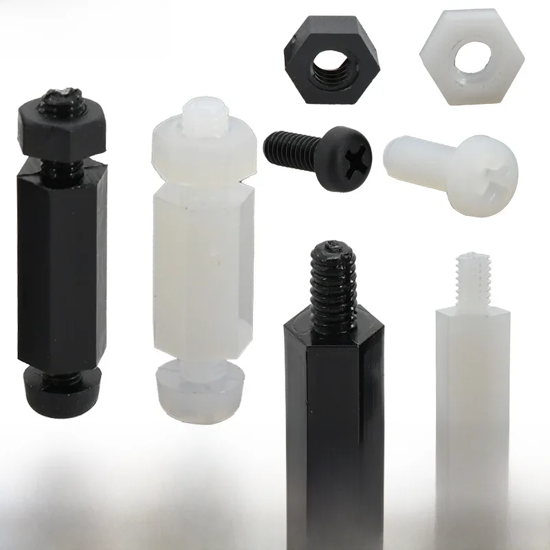 M2 M2.5 M3 M4 M5 M6 Czarny Biały Sześciokątny Nylon Podstawki Płyty Głównej Gwintowane Podpory PCB Płyta Stojak Słupy Odstęp Śruby Nakrętki Zestaw — zdjęcie 2