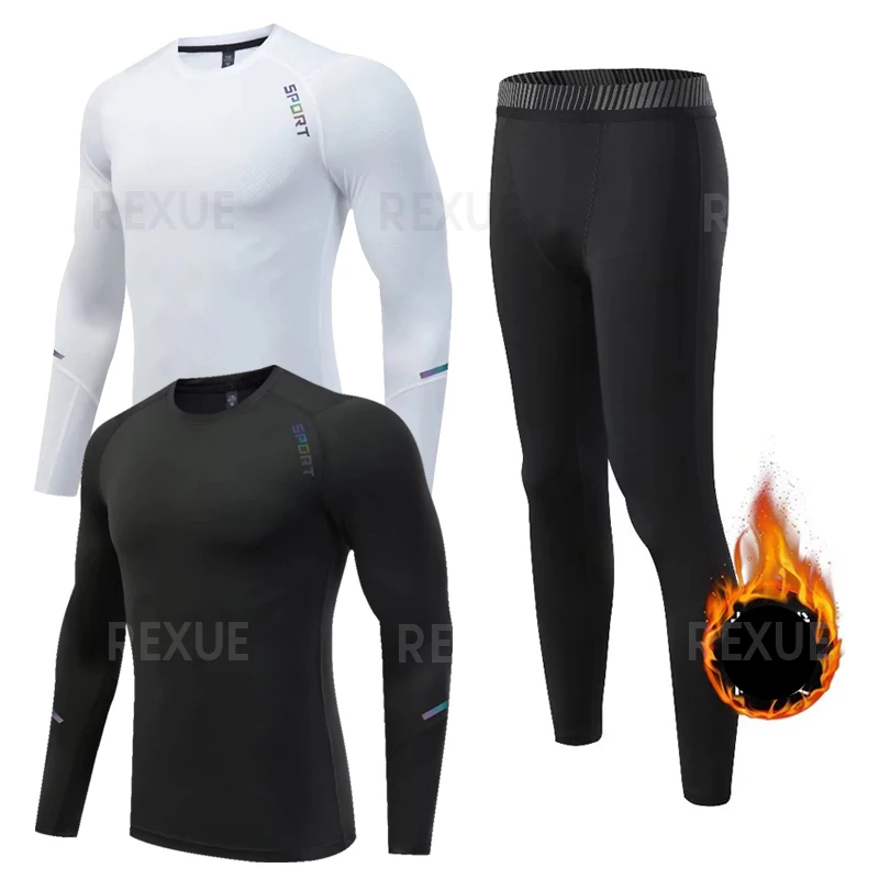 

Gym New Men's Compression Set Running Tights Workout Fitness Training Tracksuit Long Sleeves ShirtsMen's Running Set Gym Jogging