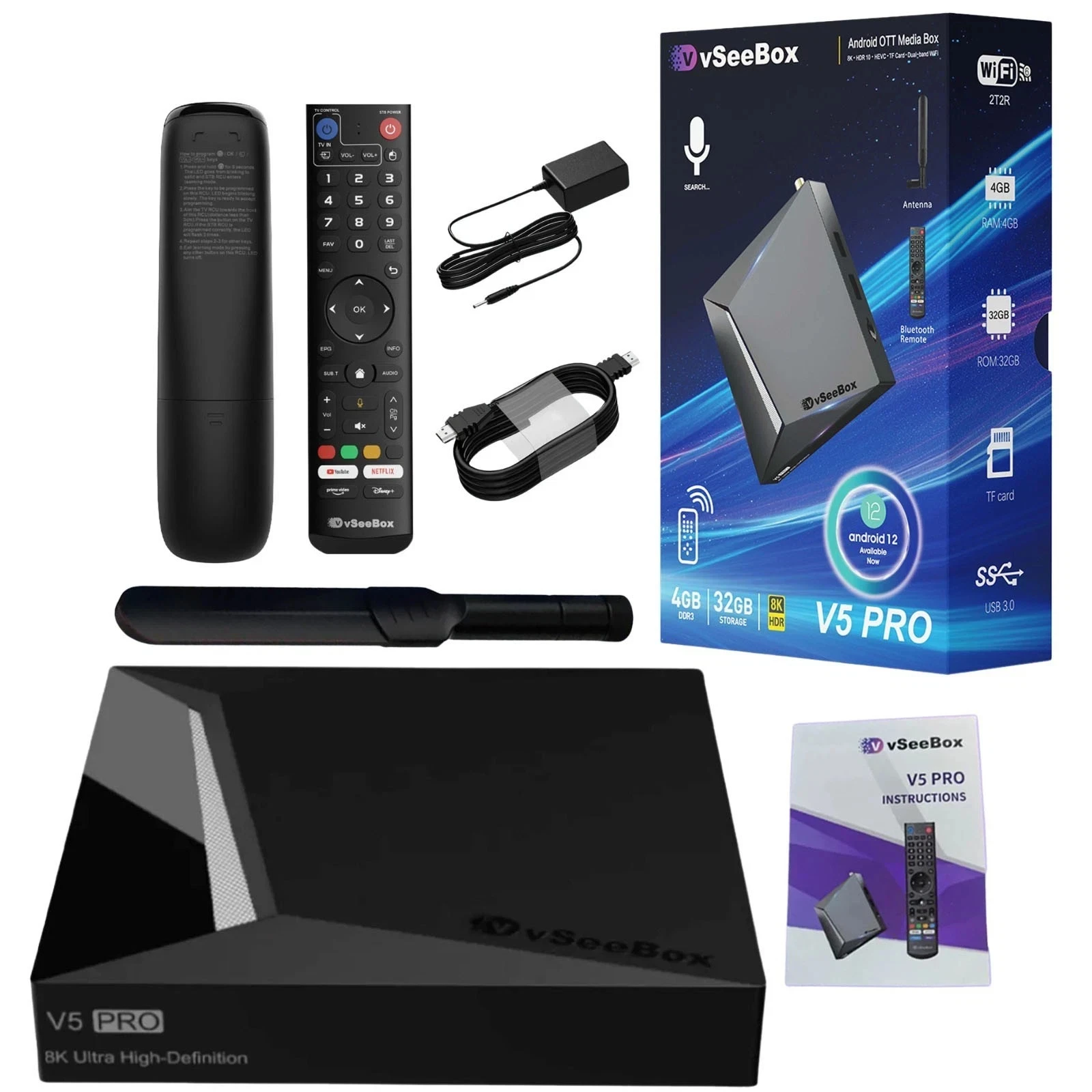 vSeeBox V5 Pro Android 14 8K TV Box With Backlit Bluetooth Voice Remote WiFi6