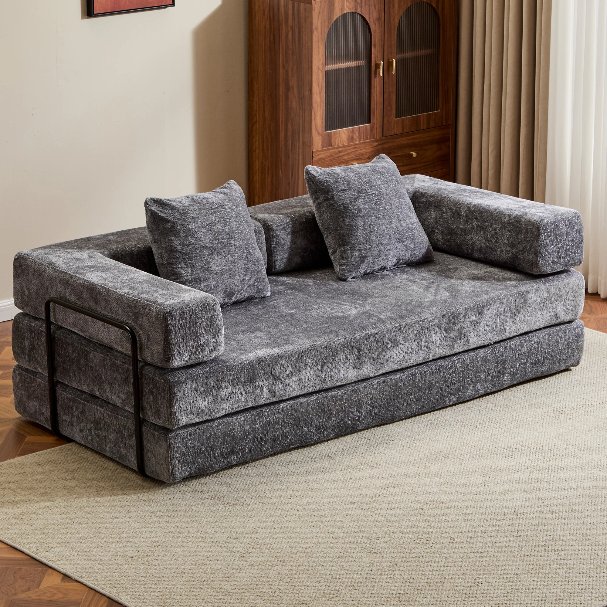 4-in-1 Folding Sofa Bed, Convertible Chenille Sleeper Sofa Couch, Floor Sofa Lounge Chair Guest Bed, High-Density Foam, No Assembly, for Living Room Apartment