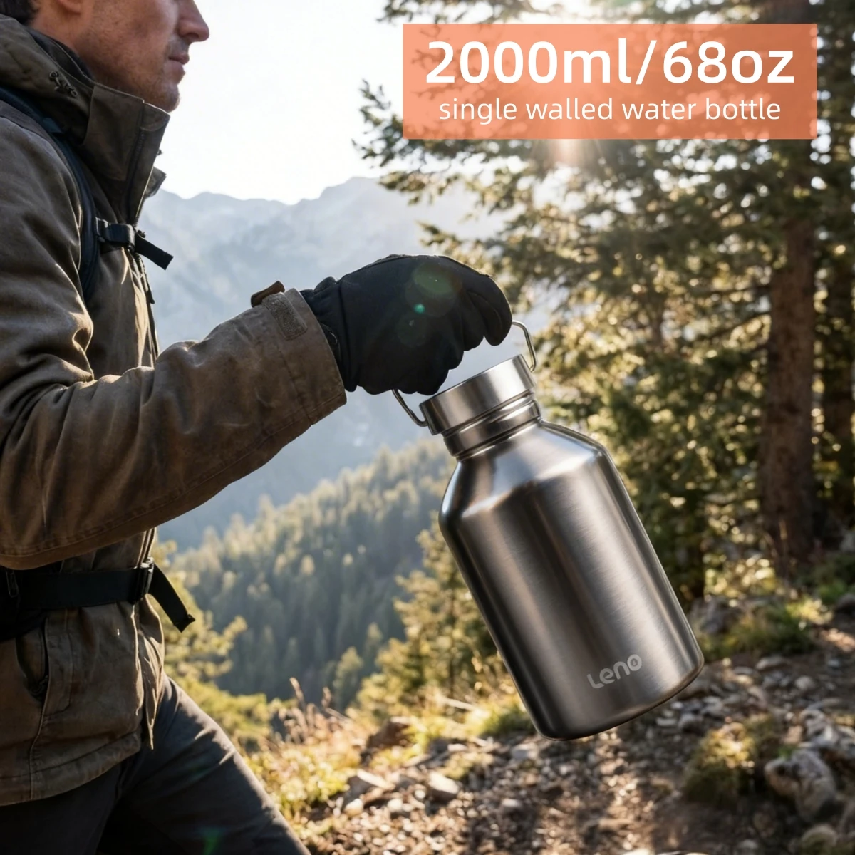 2000ML Outdoor-Fahrrad-Trinkflasche, Einwandige Edelstahlflasche, Reise- und Wander-Trinkkanne, Sport-Camping-Trinkgefäß