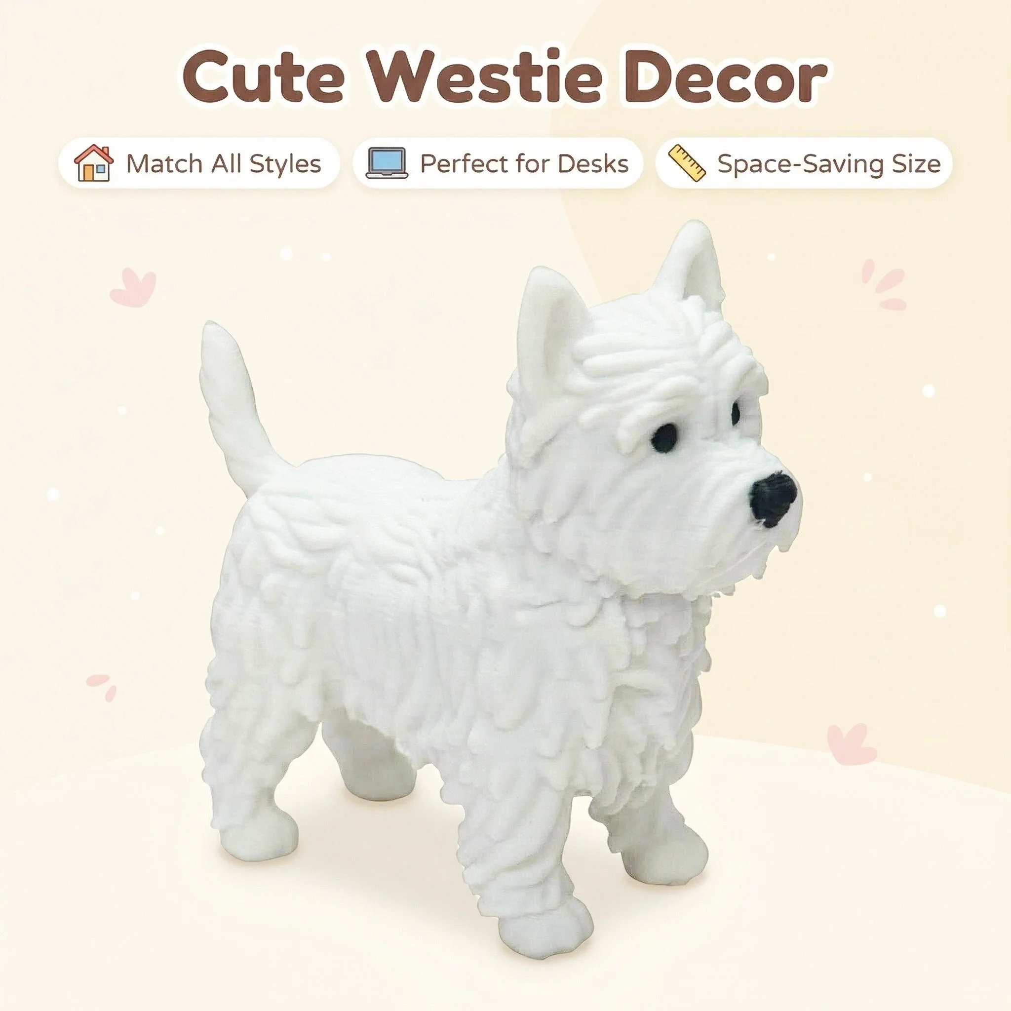 West Highland White Terrier Figurine, Cute Westie Dog Statue, Mini Desk Ornament, Home Decor for Living Room Bedroom Office