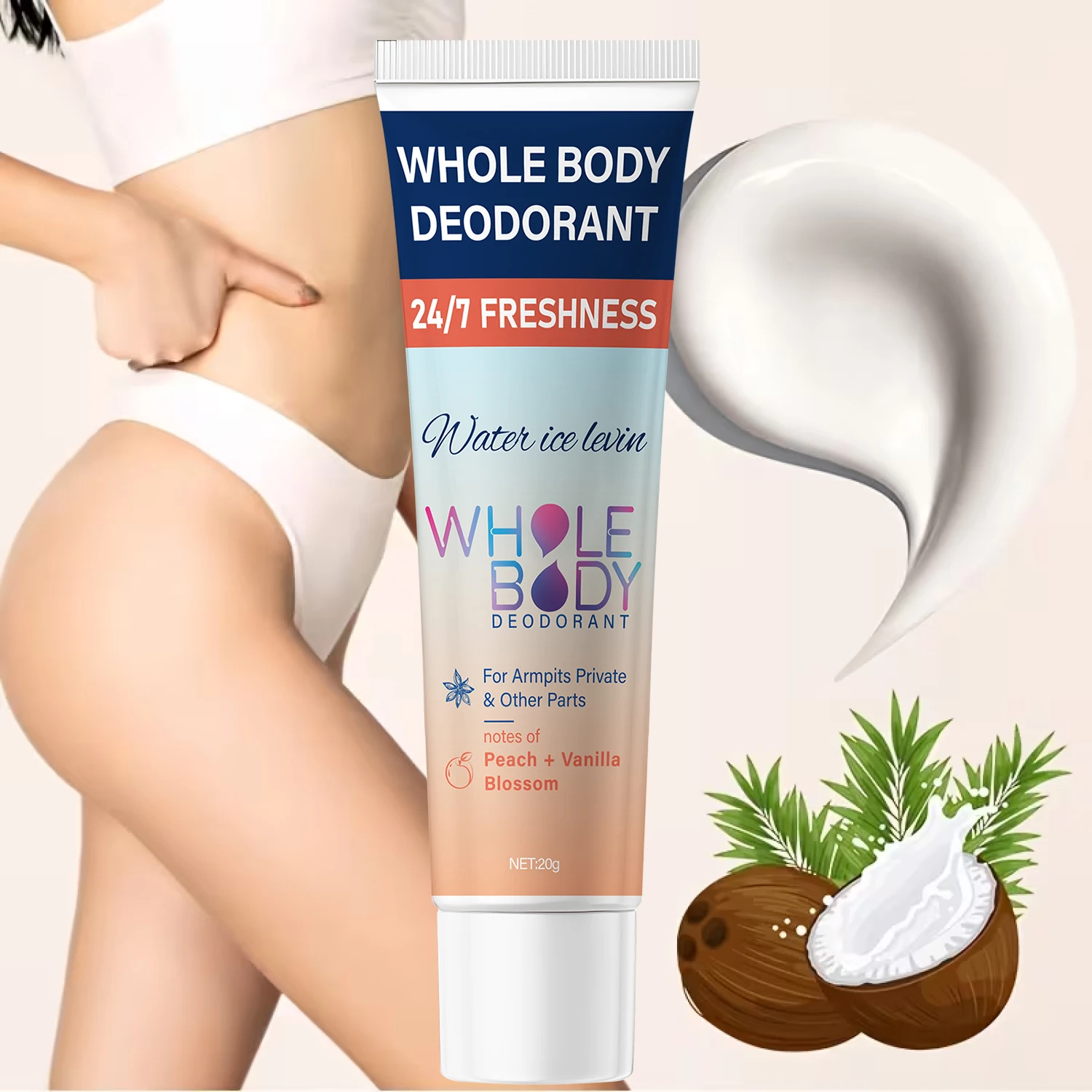 Whole Body DeodorantFreshness with Hyaluronic Acid Peach Vanilla Scent for Armpits & Private Parts