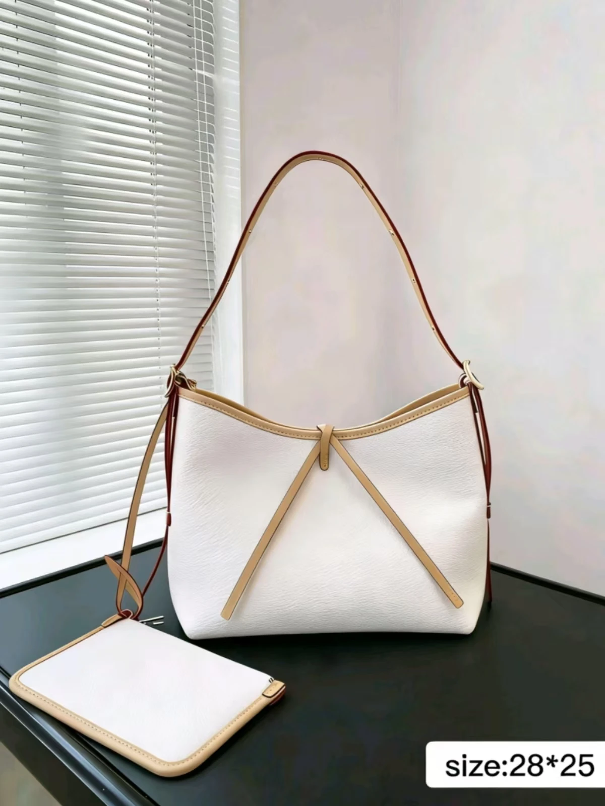 

Casual White Canvas Women's Small Handbag with Elegant Bow Ladies Shoulder Bag Underarm bag (28-25cm) N5