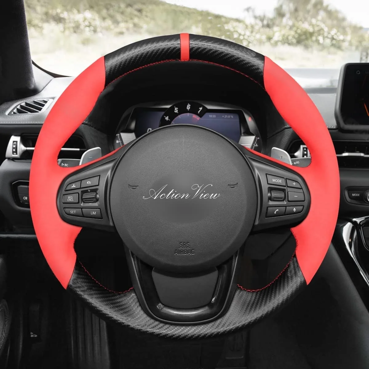 

Car Steering Wheel Cover for Toyota GR Supra 2022 Made of Suede&Carbon Fiber Hand Stitch Car Steering Wrap