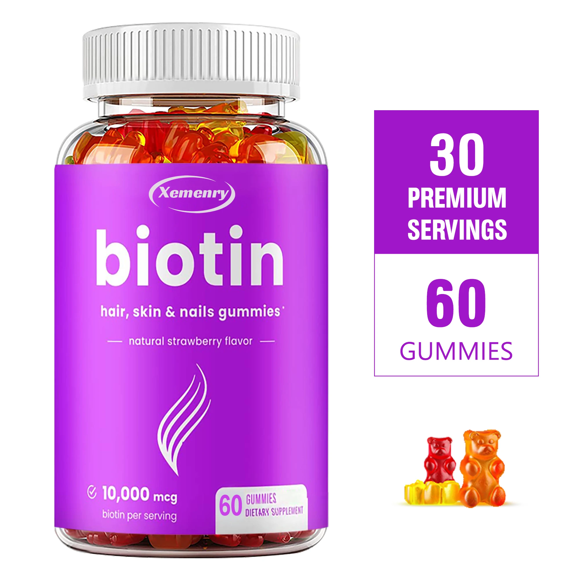 Gomitas de biotina: promueve el crecimiento del cabello, mejoran el cabello seco, el cuidado de la belleza de la piel, apoya la salud de las uñas: 60 gomas