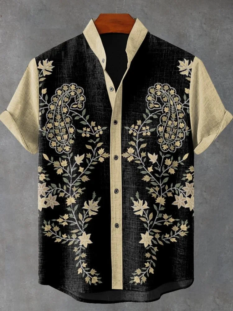 Новая мужская рубашка с короткими рукавами из льняной удобной ткани в стиле ретро с принтом тотема, повседневная уличная трендовая повседневная рубашка