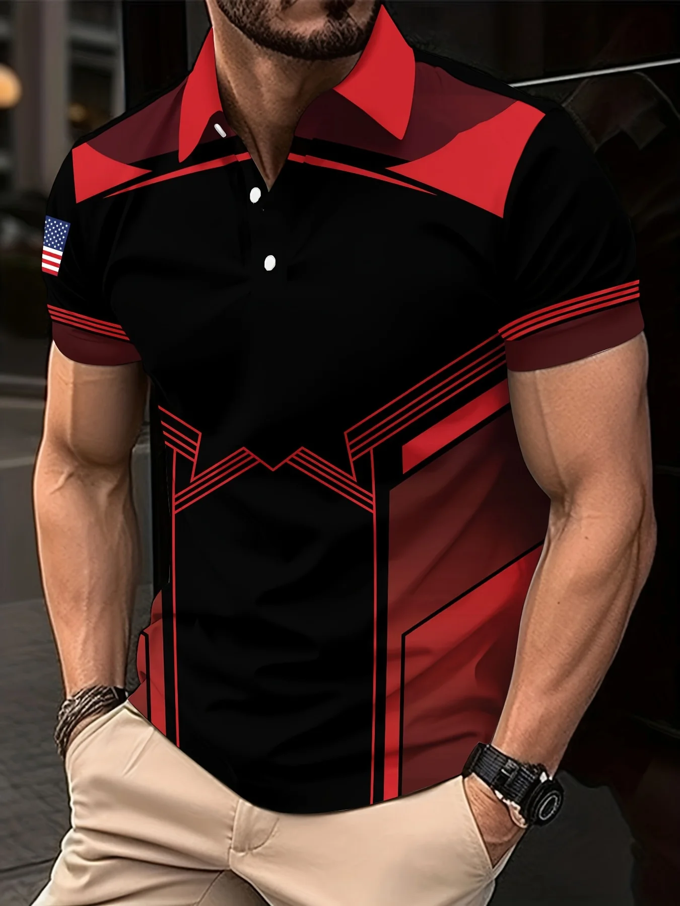 

Men's Sports Digital Printed Short Sleeve Shirt Polo Button up Fashion and Geometric Design Summer Outdoor Activities Sportswear