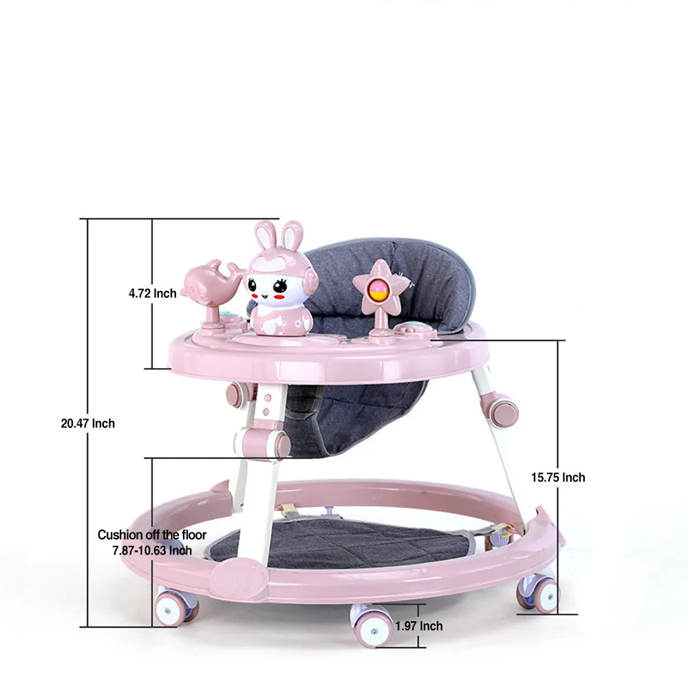 AnGku Baby Walker with Music Toys Foldable Activity Baby Walker with Anti-Roll 6-Wheel Round Chassis 6-Speed Height Adjustment