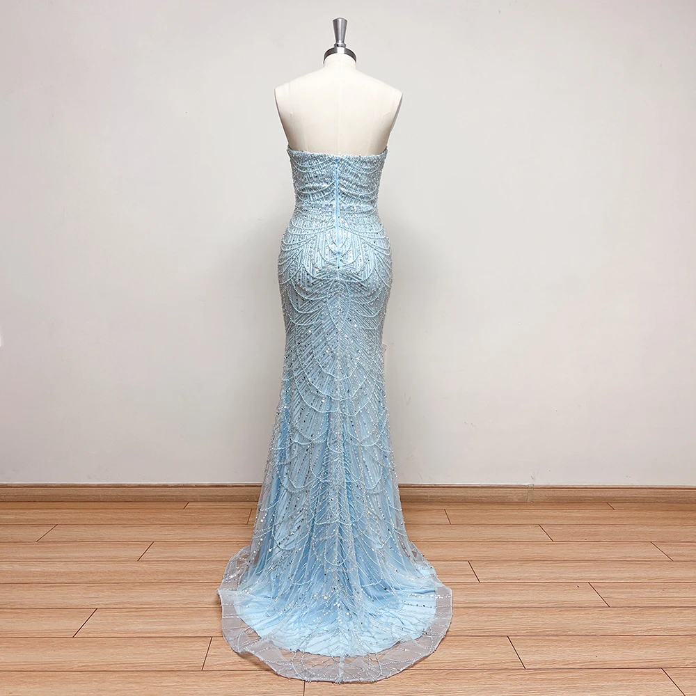 Luxury Dubai Arabic Mermaid Evening Dress for Women 2024 Elegant Strapless Pearls Long Formal Prom Wedding Party Gown Customized