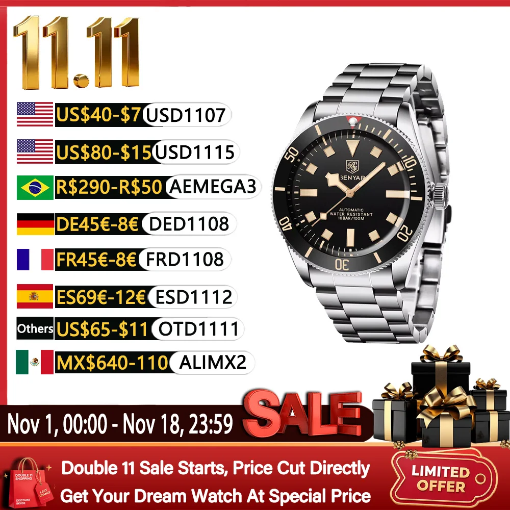 2026benyar-men's-mechanical-watches-top-business-atmosphere-men's-automatic-watch-hardlex-stainless-steel-men's-watch-waterproof