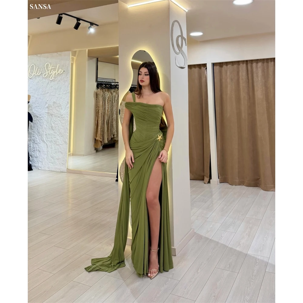 

Вечернее платье Sansa на одно плечо с разрезом, зеленое, в стиле русалки, с многоярусными оборками, в пол, для выпускного вечера