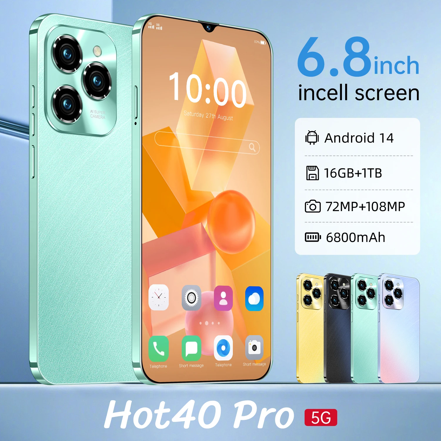 2025 New HOT 40 Pro Original For Brand Smartphone 6.8 inch Full Screen 4G 5G Cell Phone 6800mAh Global Version Mobile Phones