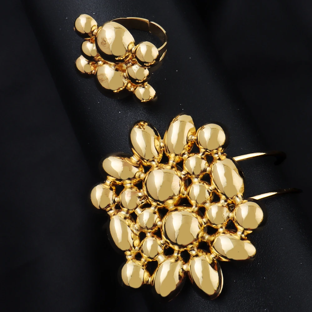 

Luxury Elegant Gold Plated Necklace Bracelet Ring Earrings Jewelry Set for Women Dubai Noble Charms Jeweler Gift for Party