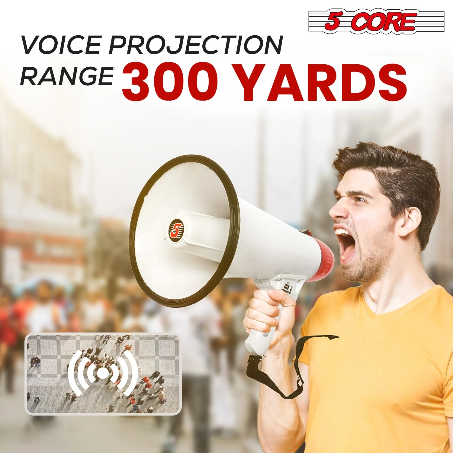 5 Core Megaphone Bullhorn Speaker 50W Bull Horn Cheer Megafono 300M 20RF