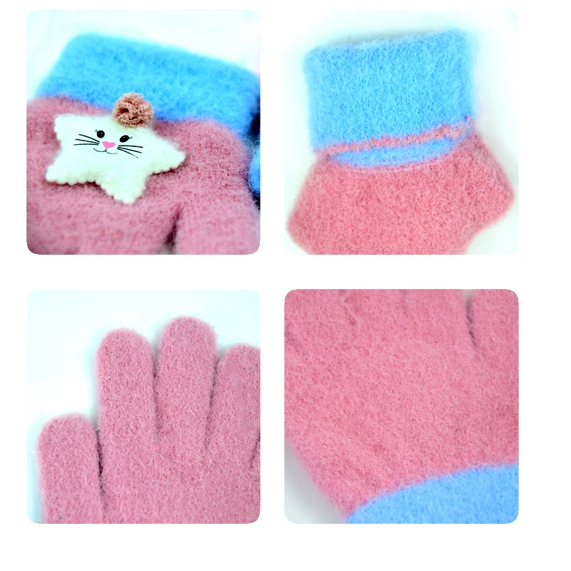 Brand New Child Kids Baby Girls Boys Winter Knitted Gloves Cartoon Warm Mittens Toddlers Outdoor Cartoon Cats Cute Gloves