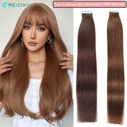 Tape-In Hair Extensions pour Femme, 100% Vrais Cheveux Humains, Trame Sans Couture, 24 