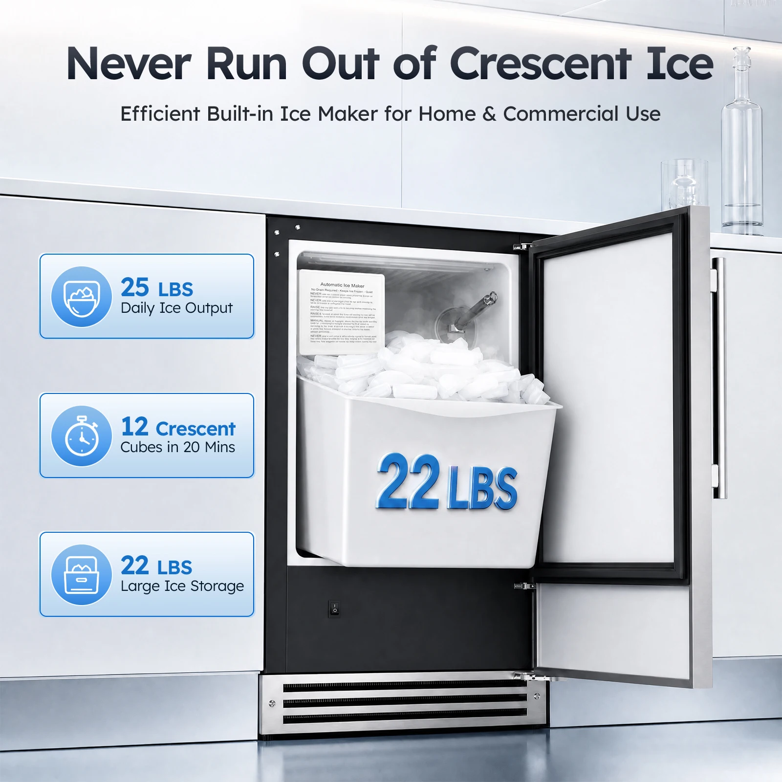 언더 카운터 제빙기, 상업용 크레센트 제빙기, 25파운 - Commercial Kitchen Ice Machine 리뷰 및 가격