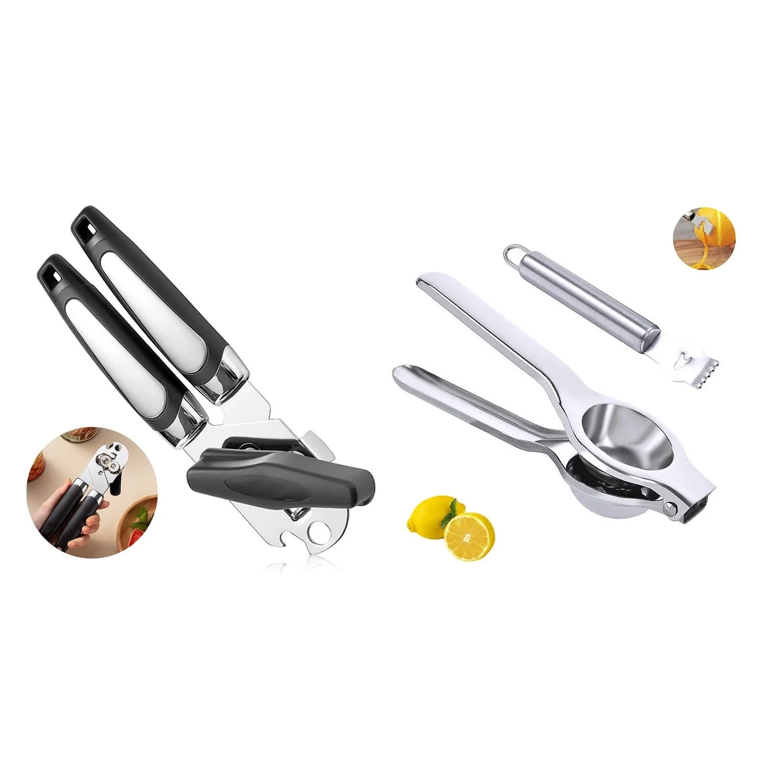 

Can Opener, Manual Can Opener & Lemon Squeezer, Lemon Zester, Heavy Duty Stainless Steel 3-In-1 Multifunctional Manual Can Opene