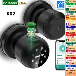 Raykube k02 botão redondo impressão digital bloqueio inteligente tuya bluetooth biométrico com chave mecânica/senha/desbloqueio de aplicativo fácil substituição