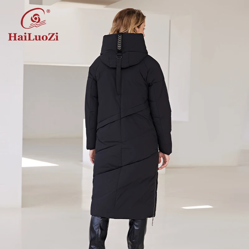 HaiLuoZi 2022 New Arrival Winter Women\'s Jackets Long Thick Bio Cotton Big Pocket Hood Zipper Female Casual Parkas Women Coat 23