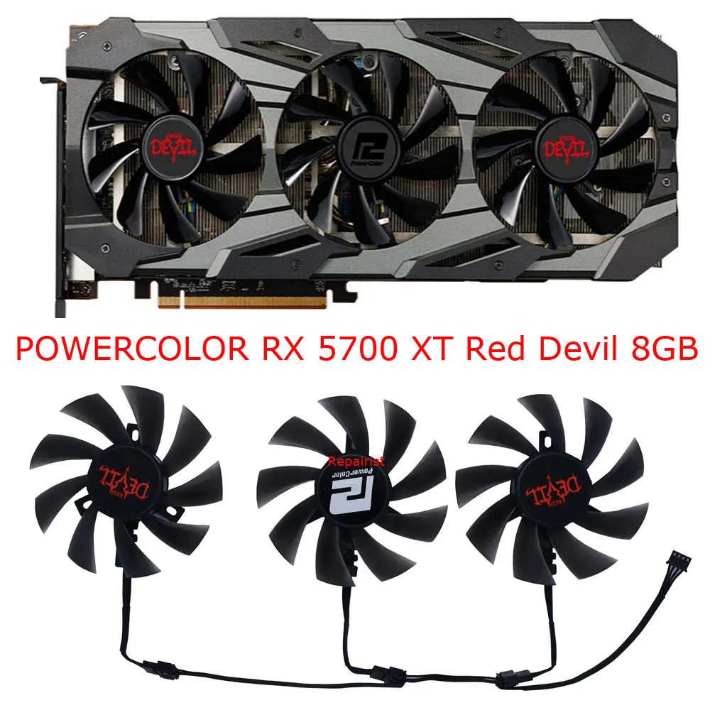 3Pcs/Set,DIY T129215BU,GPU Graphics Cooling Fan,For Powercolor RX 5700 XT Red Devil 8GB,Video Cards Cooling