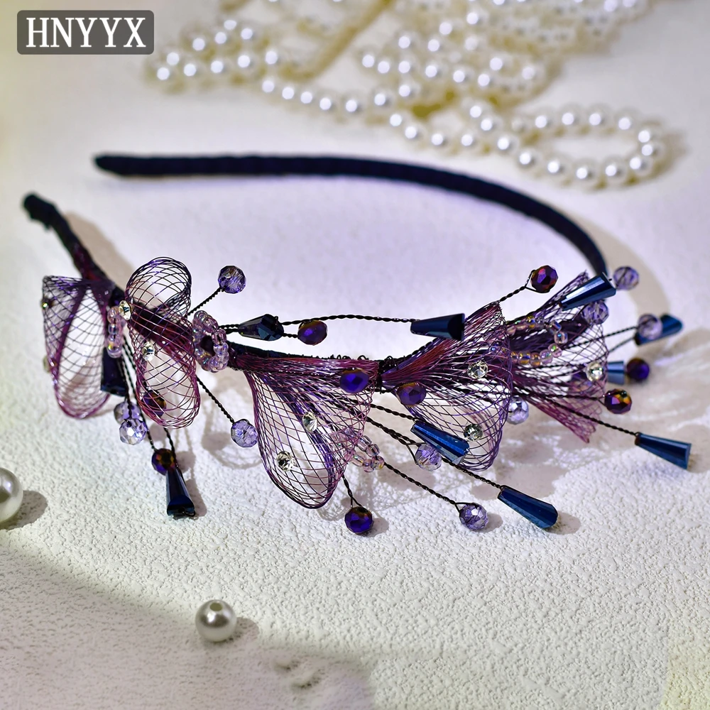 Hnyyx moda acessórios para o cabelo feminino roxo cristal headbands 3d arco strass jóias de cabelo luxo festa argola de cabelo a27