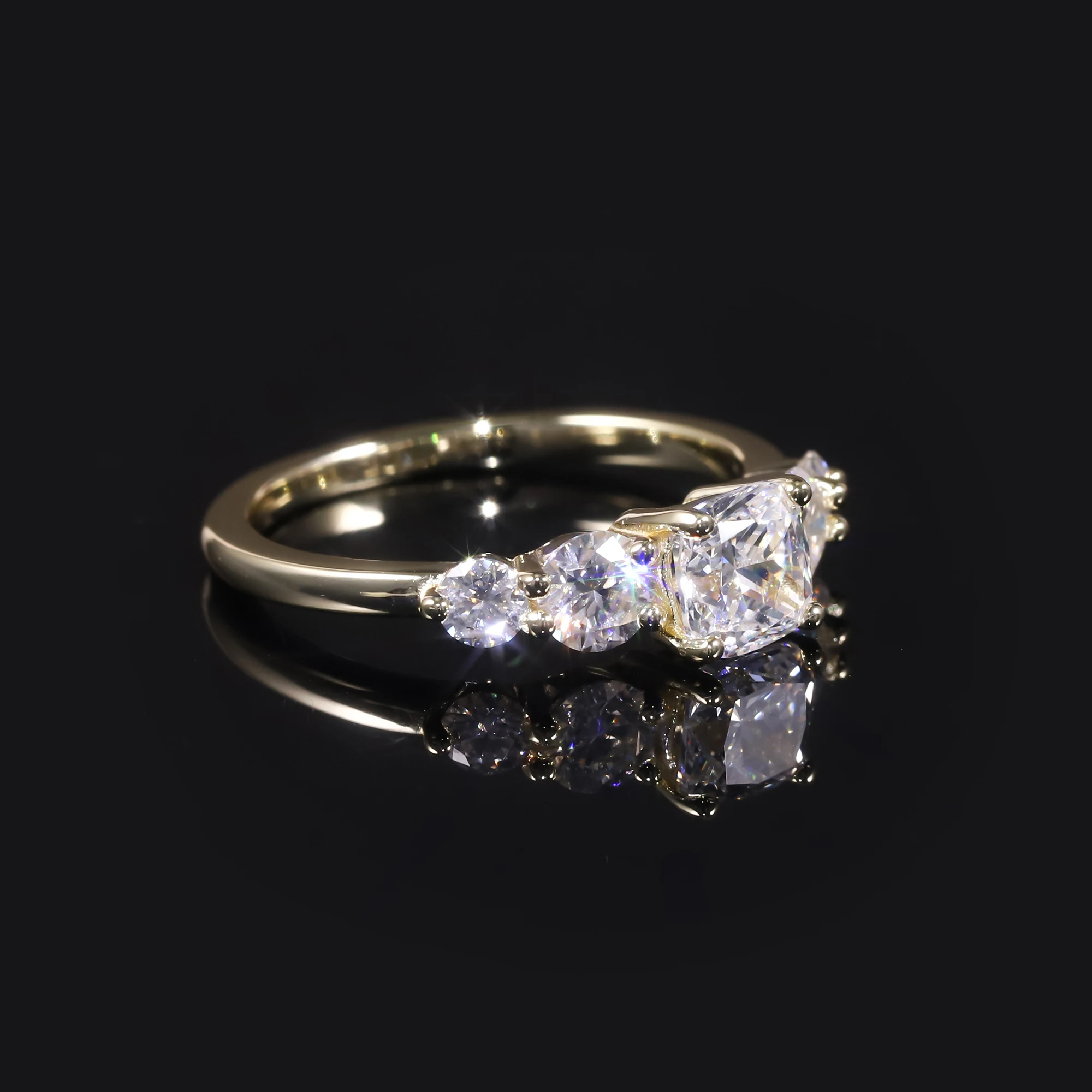 GEM'S BALLET 0.8CTW 5.5x5.5mm Cushion Cut Moissanite Five Stone Engagement Ring In 18K Gold Plated Sterling Silver