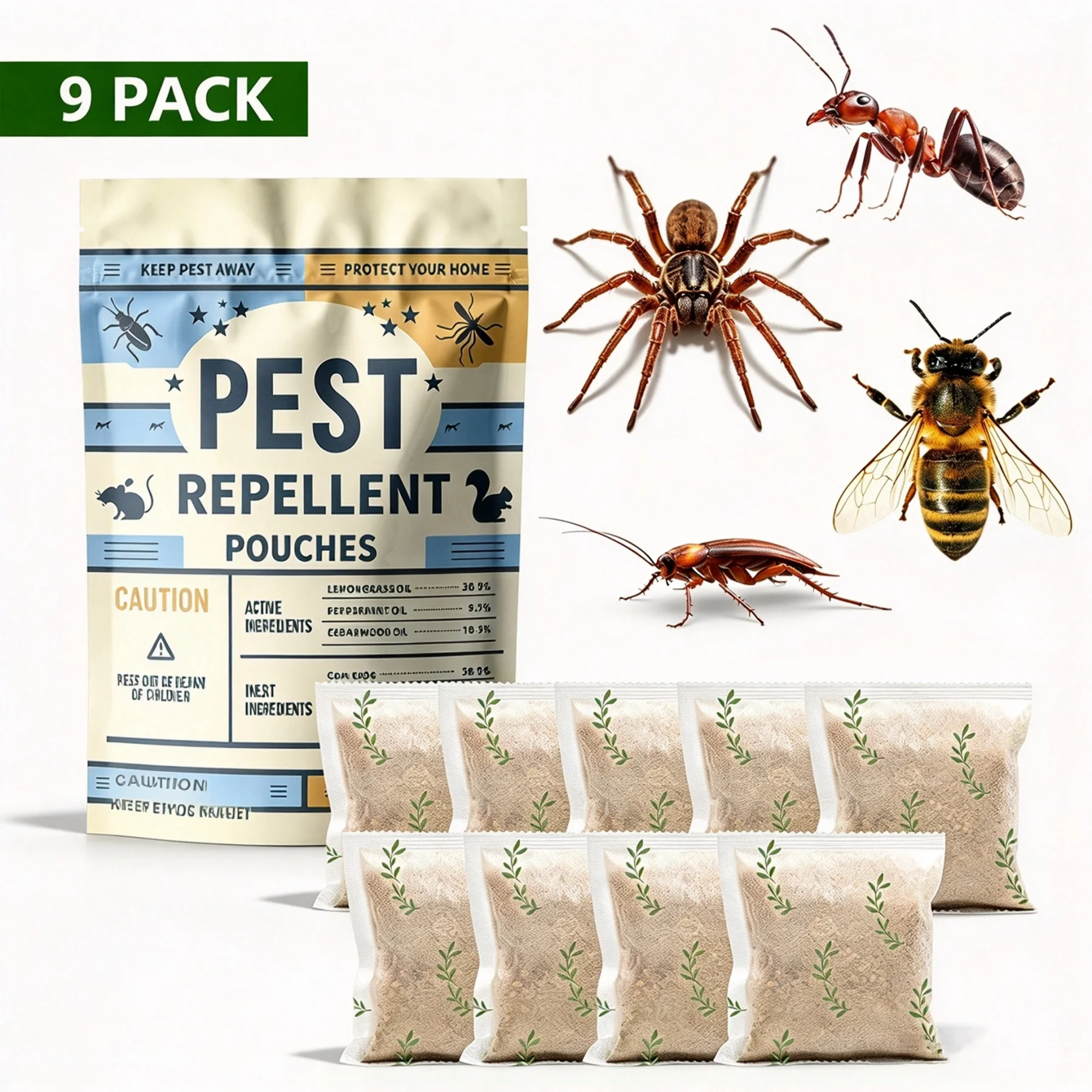 Pest Control Pouches, Mice Repellent Indoor, Rodent Repellent, Mouse Repellent, Mouse Deterrents, Rat Repellent for House,Roach,Spider,Roach,Ant,Mosquito,Silverfish and Lizard Repellent- 9Pack