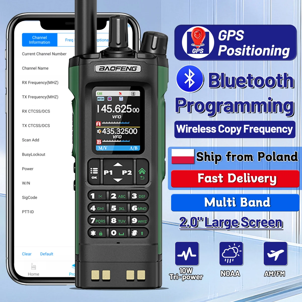Image of BAOFENG UV-32 GPS Walkie-Talkie 10W Multiband Bluetooth Programmierbares Funkgerät mit Frequenzkopierfunktion NOAA AM/FM Typ-C Langstrecken-Amateurfunkgerät für Jagd und Outdoor