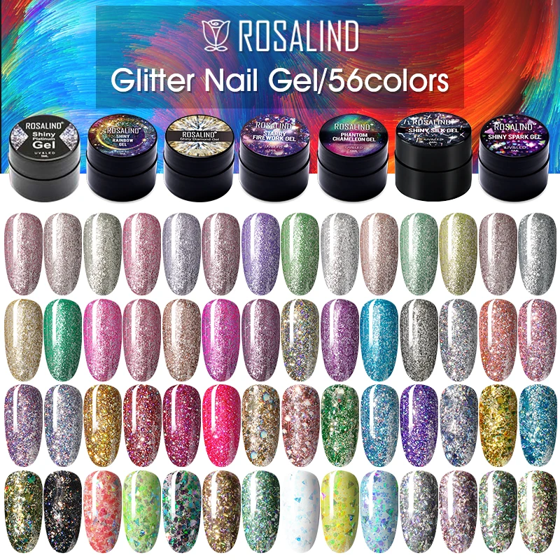 ROSALIND 5ml Diamond Glitter Gel Polish Bright For Nail Art Design LED/UV Lamp UV Nail Gel Top Coat Manicure