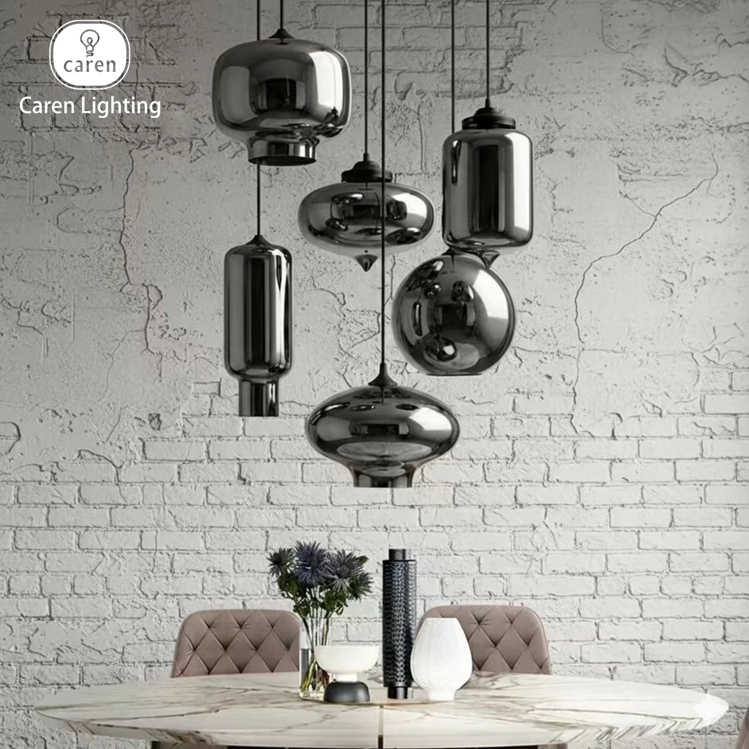 Modern Smoked Black Mirror Glass Pendant Light Luxury Electroplated Finish Industrial Mid-Century Style Hanging Lamp for Kitchen