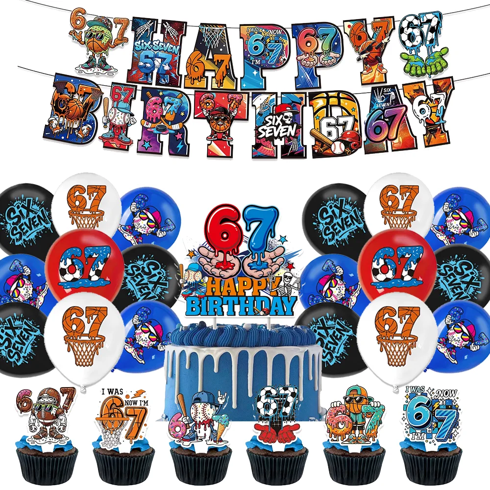 Baseball 67 Themen-Geburtstagsparty-Dekoration: Eiscreme-Banner, Tortendekoration, Ballons, Fotografie-Requisiten und Geschenke für Jungen
