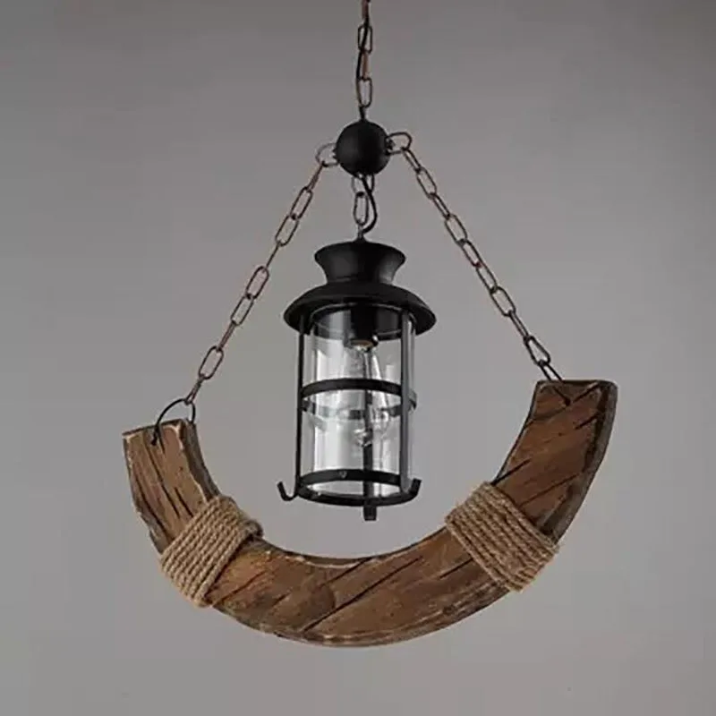 

Retro chandelier creative industrial style shop restaurant barber shop milk tea shop personality solid wood moon pendant lights