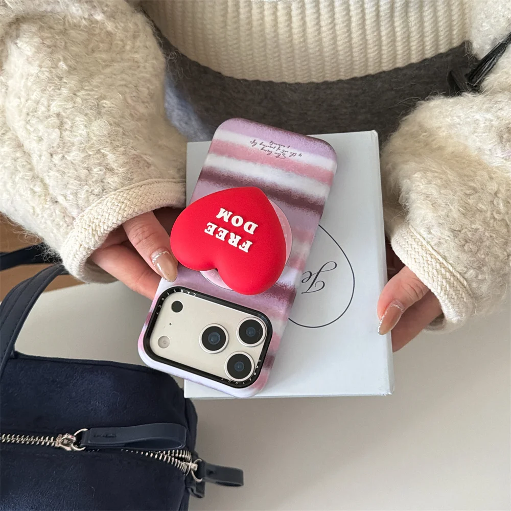 

Cartoon striped heart-shaped phone case with FRO magnetic bracket, suitable for iPhone 17 Pro Max 14 15 16 13 Pro Max Pro Pro se